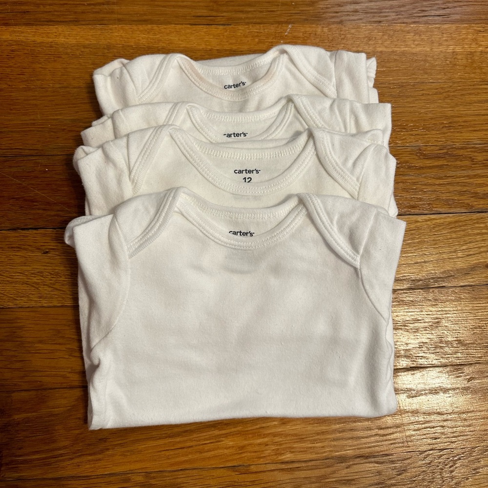 Carters set of 4 long sleeve white onsies, size 12 month